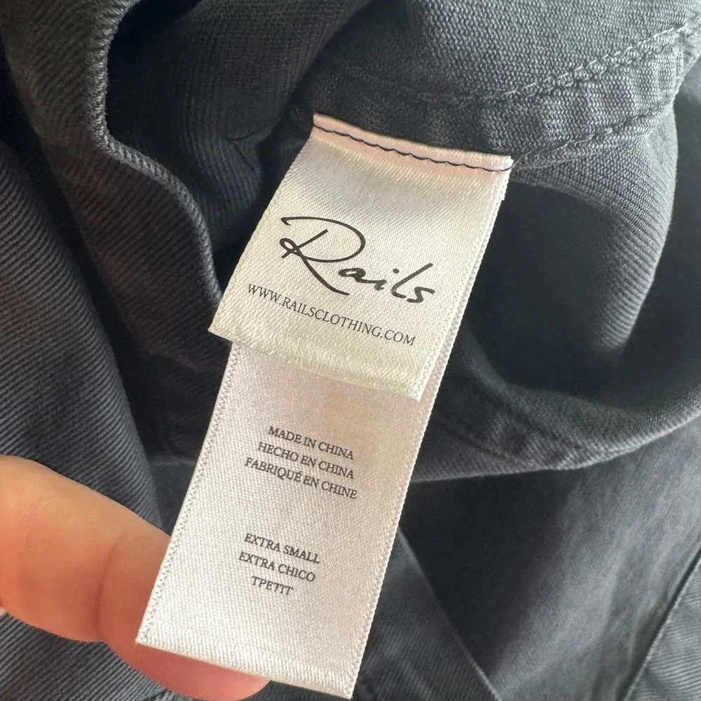 Rails‎ Lisette Carbon Black Button Down Puff Sleeve Mini Dress Denim Preppy  XS - Picture 7 of 8